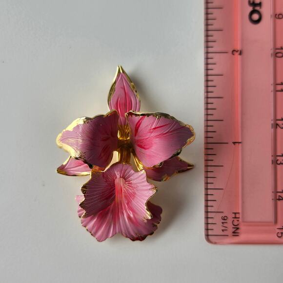 Vintage Cerrito 1982 Hand Painted Light Pink & Gold Orchid Flower Brooch Pin 2" - Picture 13 of 13
